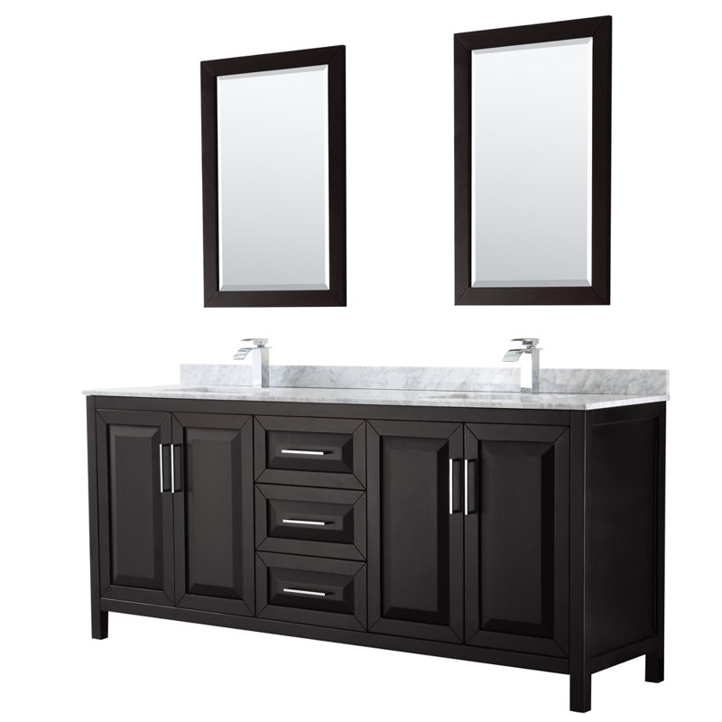 Daria 80'' W Double Vanity, White, Polished Chrome, Carrara Cultured Marble