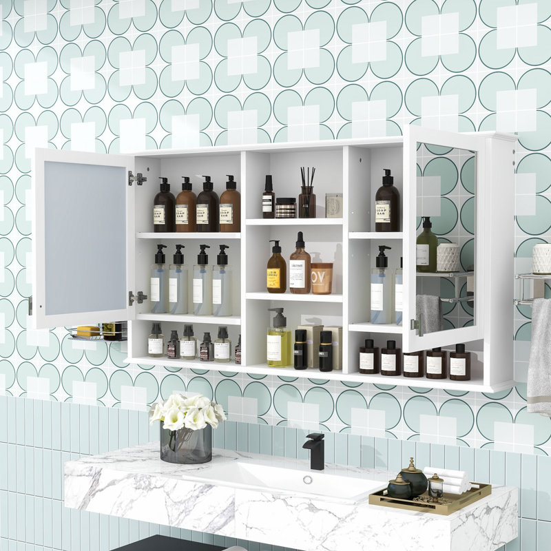 Pharmacie avec tablettes réglables et miroirs doubles