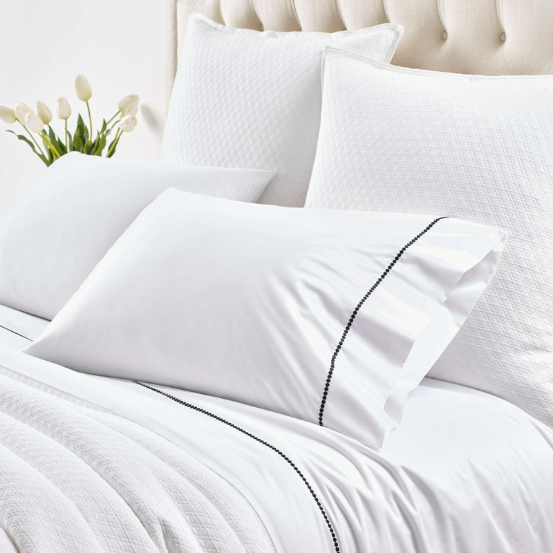 Dottie Embroidered Sheet Set, King Sheet Set with 2 Pillowcases, Black