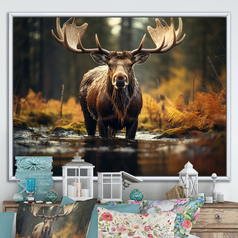 «Canada Majestic Moose III», art mural Canada large, H 34 po x l 44 po x P 1,5 po, Cadre flottant blanc