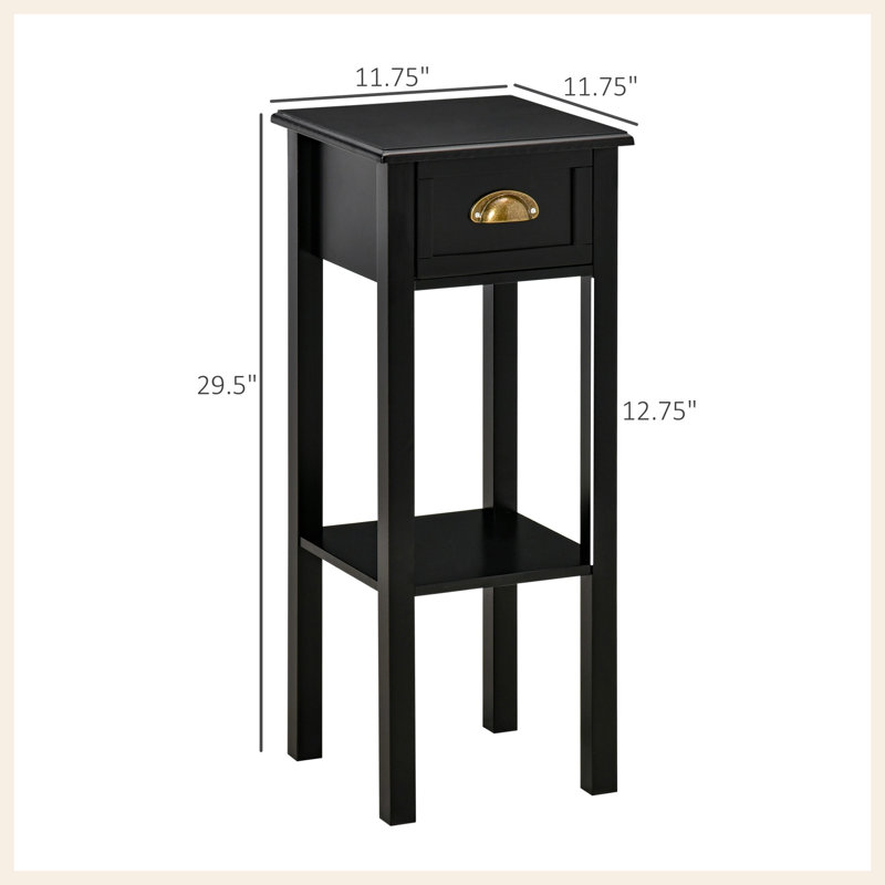 Table d'appoint à 2 niveaux avec tiroir coulissant, tablette inférieure ouverte et dispositif anti-basculement, 29,8 x 29,8 x 74,9 cm, noire