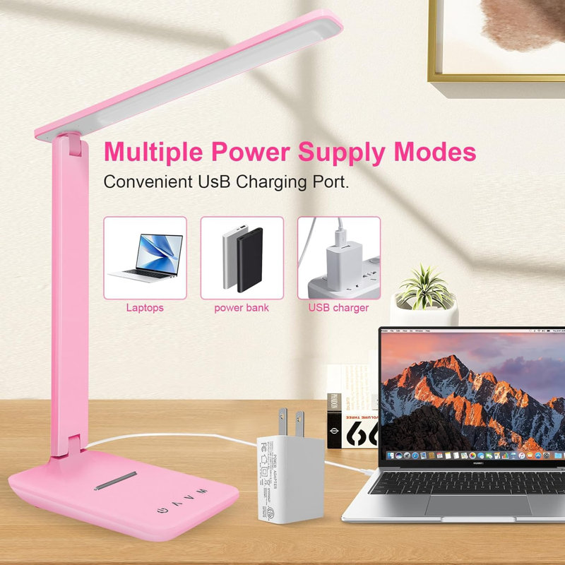 Lampe de bureau à DEL rose avec port USB First Gen 