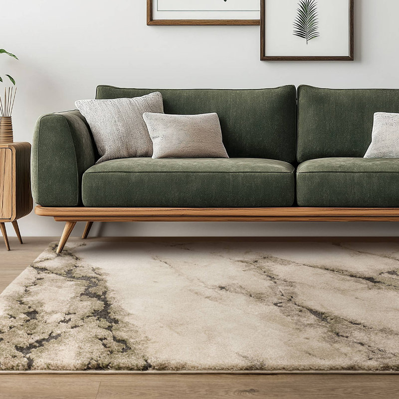 Decara Mineral Abstract High-Low Green Area Rug, Rectangle 200 x 290 cm