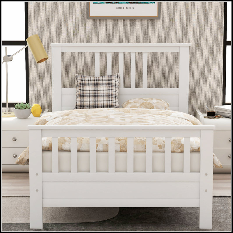 Lit plateforme en bois avec tête et pied de lit, durable et élégant pour une nuit de sommeil confortable, Lit simple