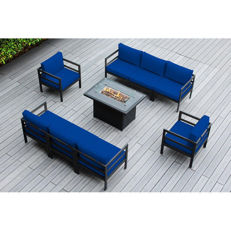 Joniya 8 - Person Patio Conversation Set with Cushions, Sunbrella Pacific Blue