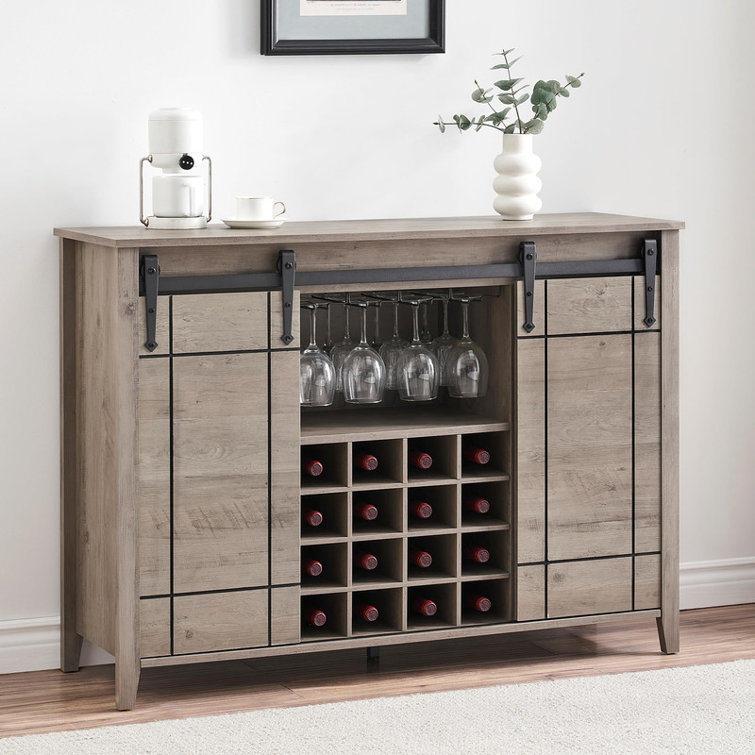 47" Fluted Wine Bar Cabinet with Glass Holder and Adjustable Shelves