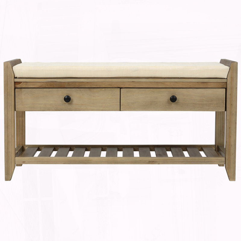Banc de rangement polyvalent pour hall d'entrée avec siège rembourré, tiroirs et range-chaussures, Gris délavé, Gris délavé
