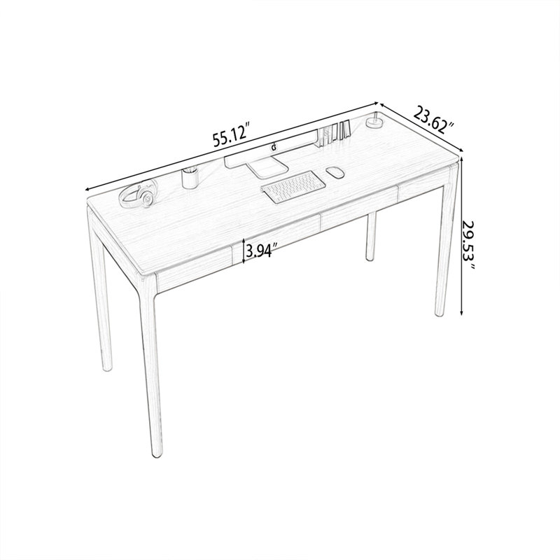 Brown Rectangular Solid Wood desk, 29.53" H x 55.12" W x 23.62" D