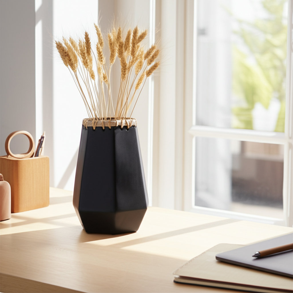 Claudene Boho Stoneware Ceramic Vase with Handwoven Detailing and Geometric Design - Modern Decorative Accent for Eclectic Interiors. Bay Isle Home™ 