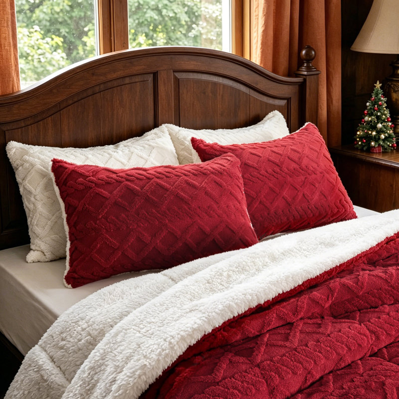 Ensemble d'édredon en jacquard Flock, King, Red