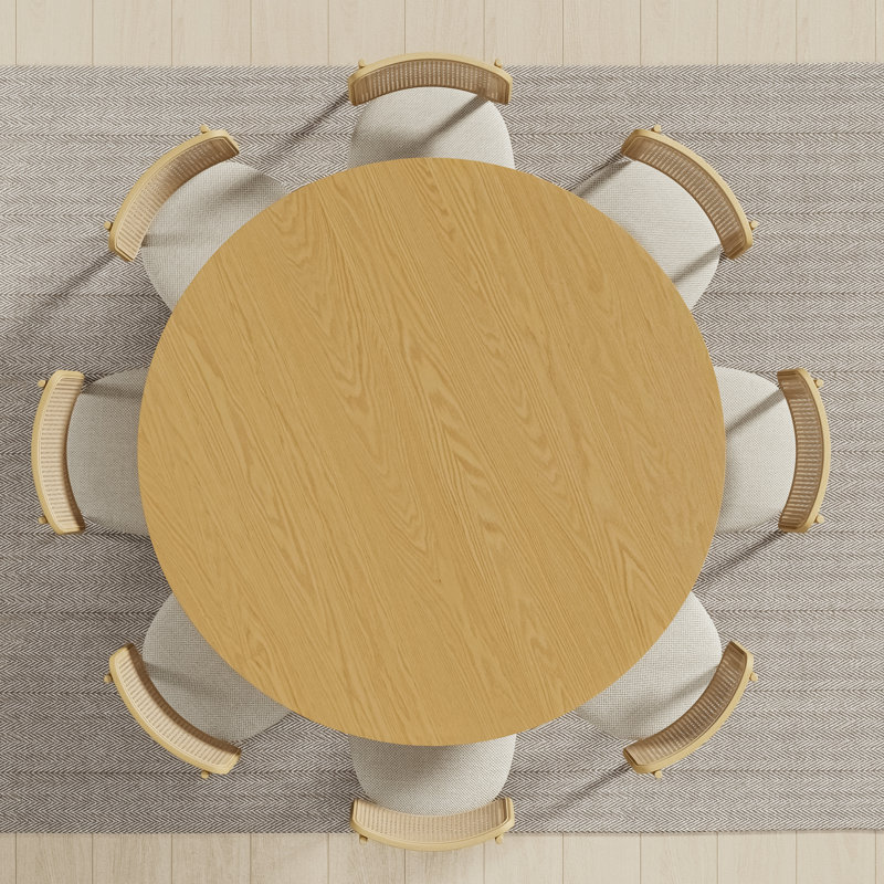 Solid Wood Dining Table Round Pedestal Kitchen Table, Oak, 30”H x 60”L x 60”W