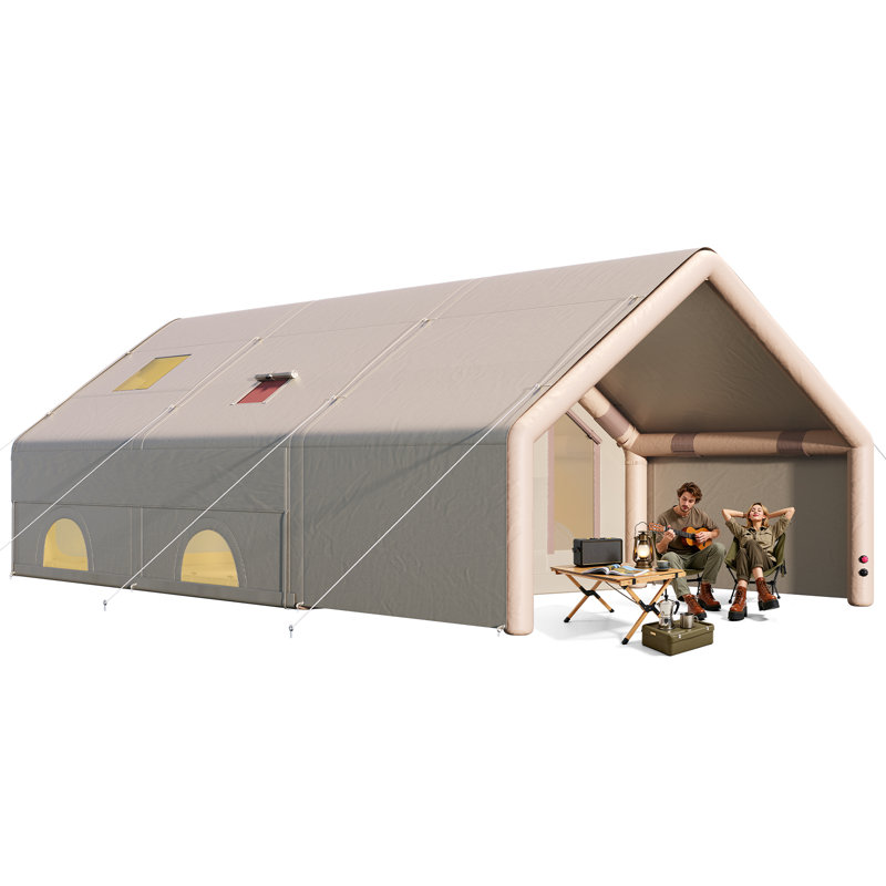 Inflatable Tent for Camping, Large Blow Up Tent 10-15 Person with Easy Setup Pump, Skylight, Stove Jack, Doors, Waterproof Oxford Outdoor Cabin, Ideal for Family, Emergency Shelter, Glamping