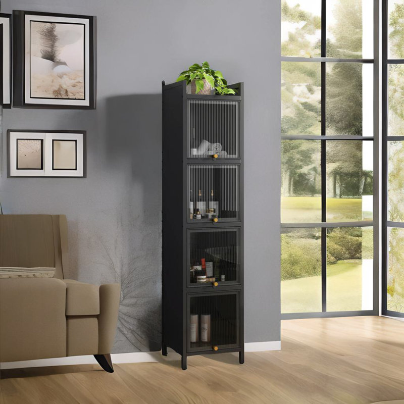 Four-tier Glass Door Cabinet, Black