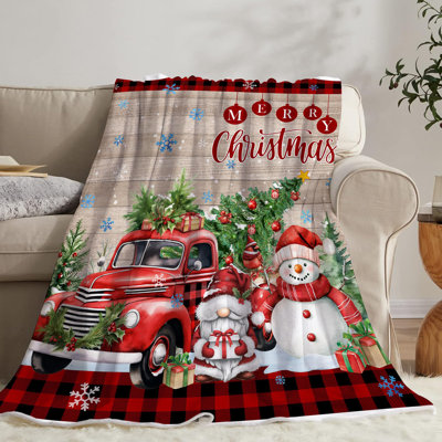 Couverture de Noël, couverture de bonhomme de neige, jeté en flanelle douce pour camion rouge, lit de salon pour enfant, 50 x 60 pouces, cadeaux d'hiver rouge