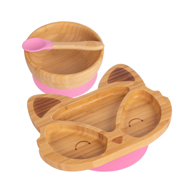 Tiny Dining - Children's Bamboo Suction Fox Dinner, Pink