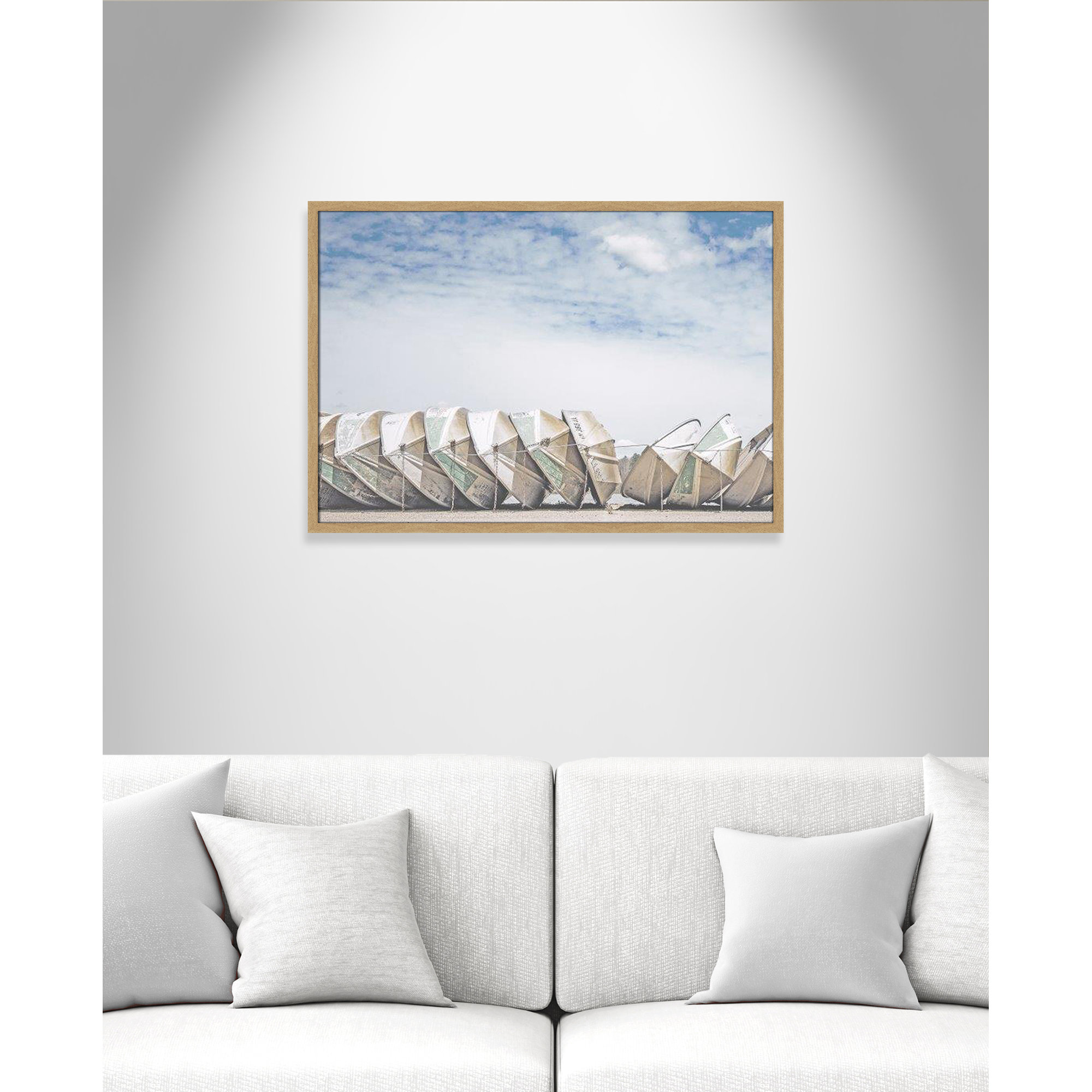 Wooden Boats Framed On Paper by Leah Straatsma Print, Natural, 25.5" H x 35.5" W x 1.25" D