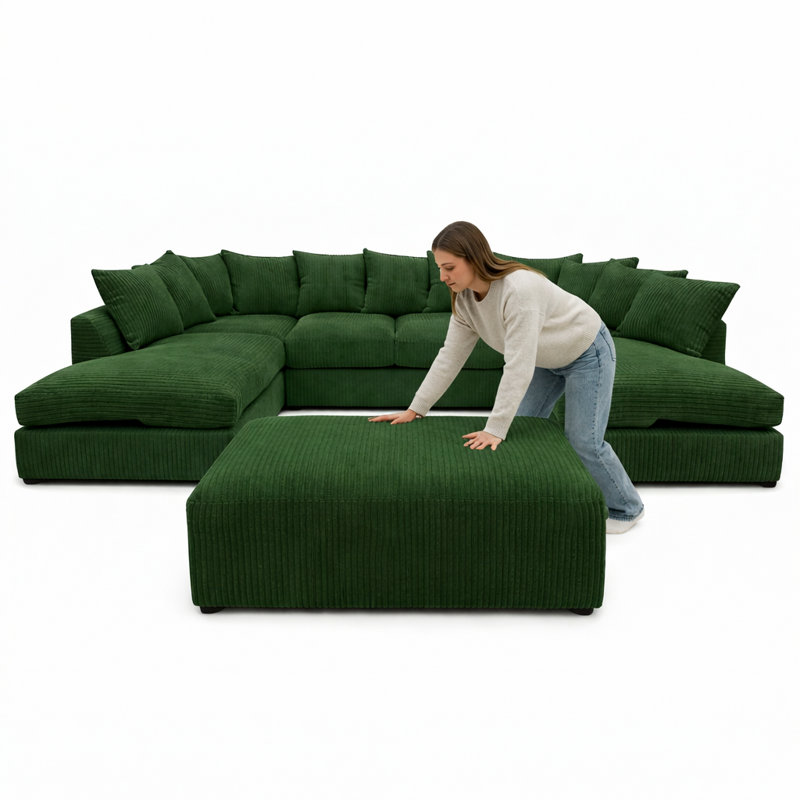7 Seater Corduroy Sofa Bed, Forest Green