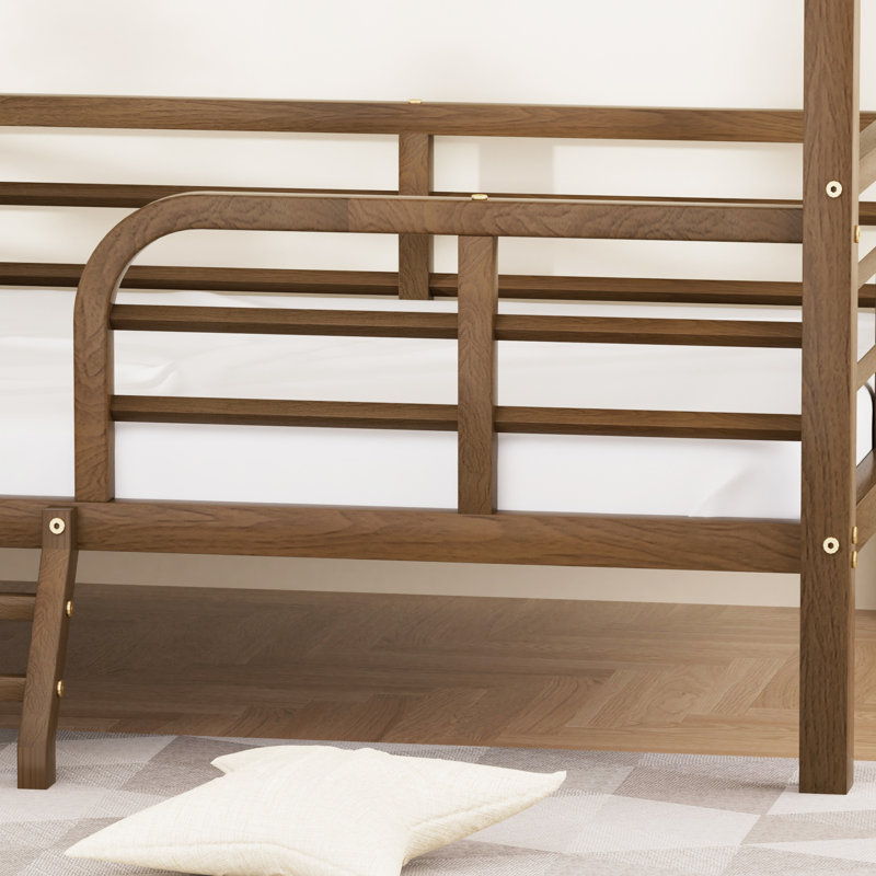 Lit cabane pour enfant avec toit et barrières de sécurité, lit plateforme bas en métal avec pieds pour faciliter la transition, taille simple, noyer