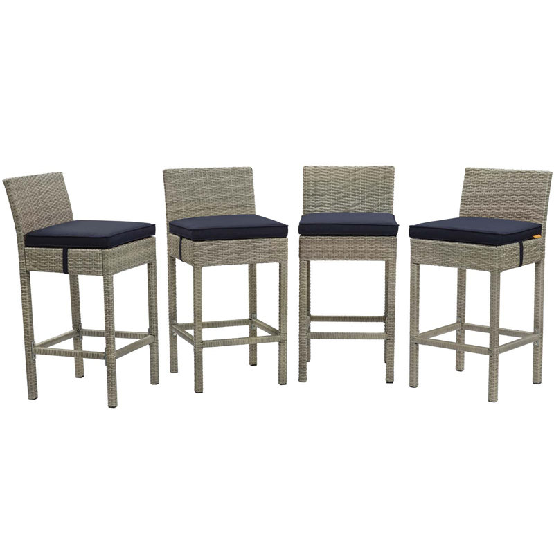 Ensemble de 4 tabourets de bar Conduit, Velours gris pâle, Bleu marine