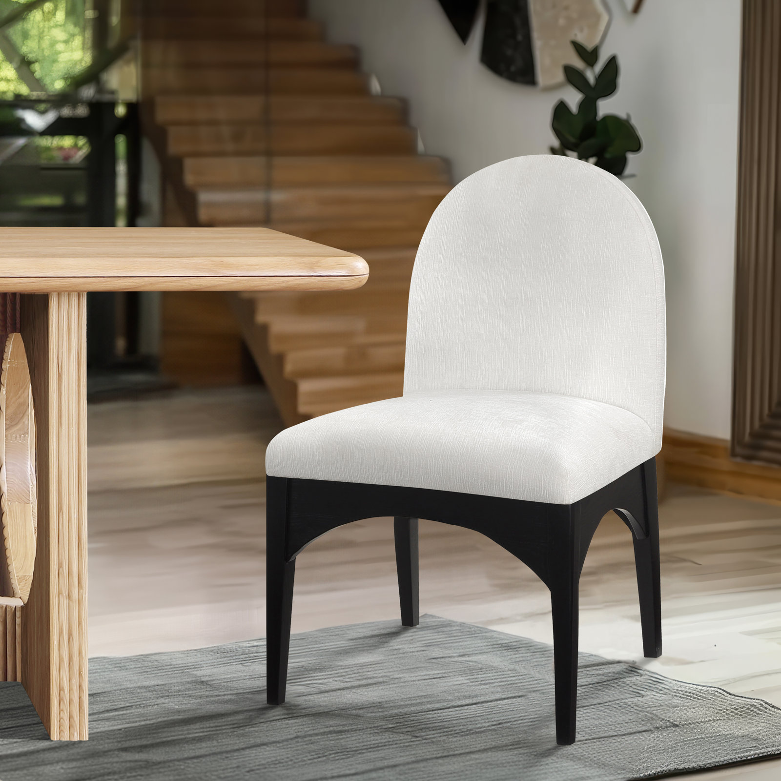 Waldorf Dining Chair, Cream Chenille, Black