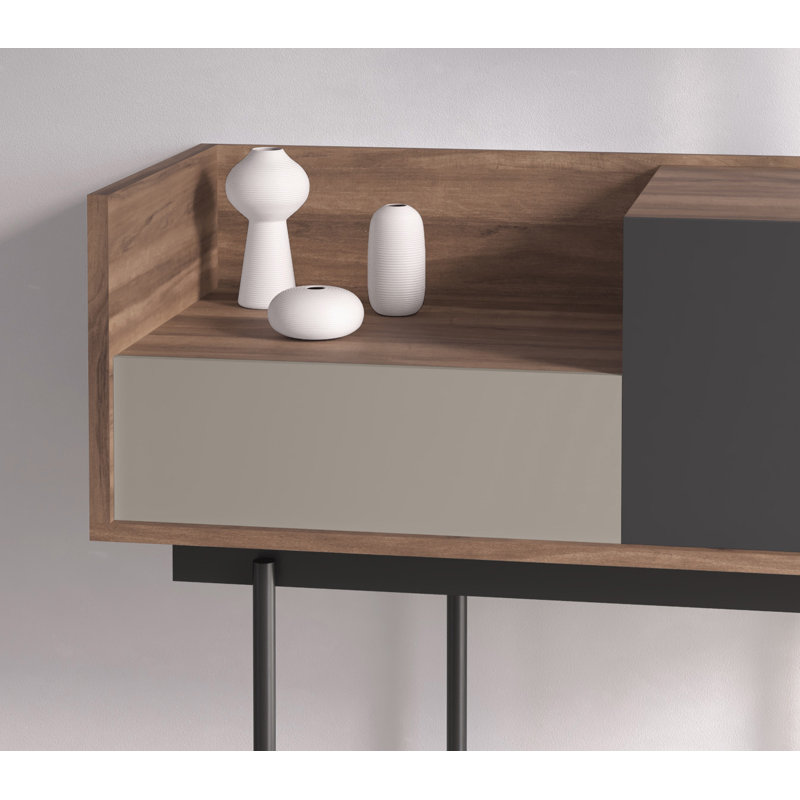 Amesfield 98cm Console Table, Graphite, Walnut/Taupe/Graphite, 84cm x 122cm x 41cm