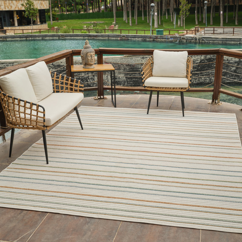 Rug Branch Solena 8' x 10' (7'10" x 10') Cream/Beige Striped Indoor Area Rug, Contemporary, Low Pile, Stain-Resistant Carpet - Living Room, Bedroom, Dining Room, and Kitchen