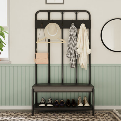 Aubie 37 " Wide Hall Tree with Shoe Storage and Shelves