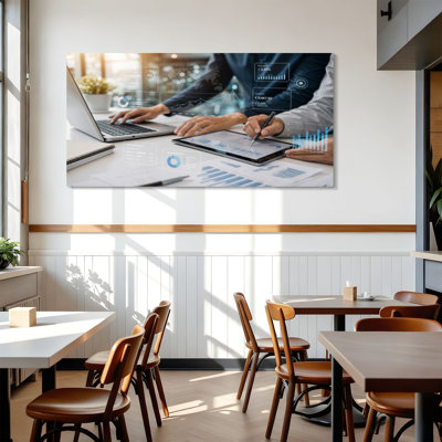 Toile, art mural, réunion d'affaires, discuter de la planification, travail d'équipe, comptoir, décoration murale, salon, salle de bain, chambre à coucher, bureau, H 24 po x l 48 po, peintures, prêt à être accroché