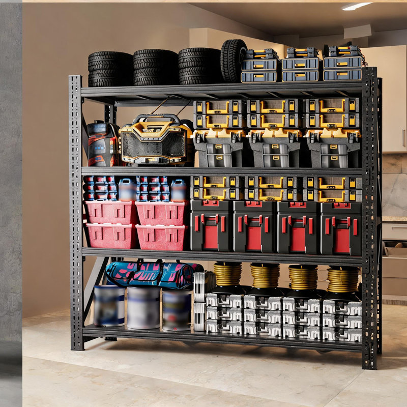 Étagère de rangement réglable industrielle, capacité totale de 6000 lb, 78,7 po de largeur pour le garage et l'entrepôt en métal noir de jais