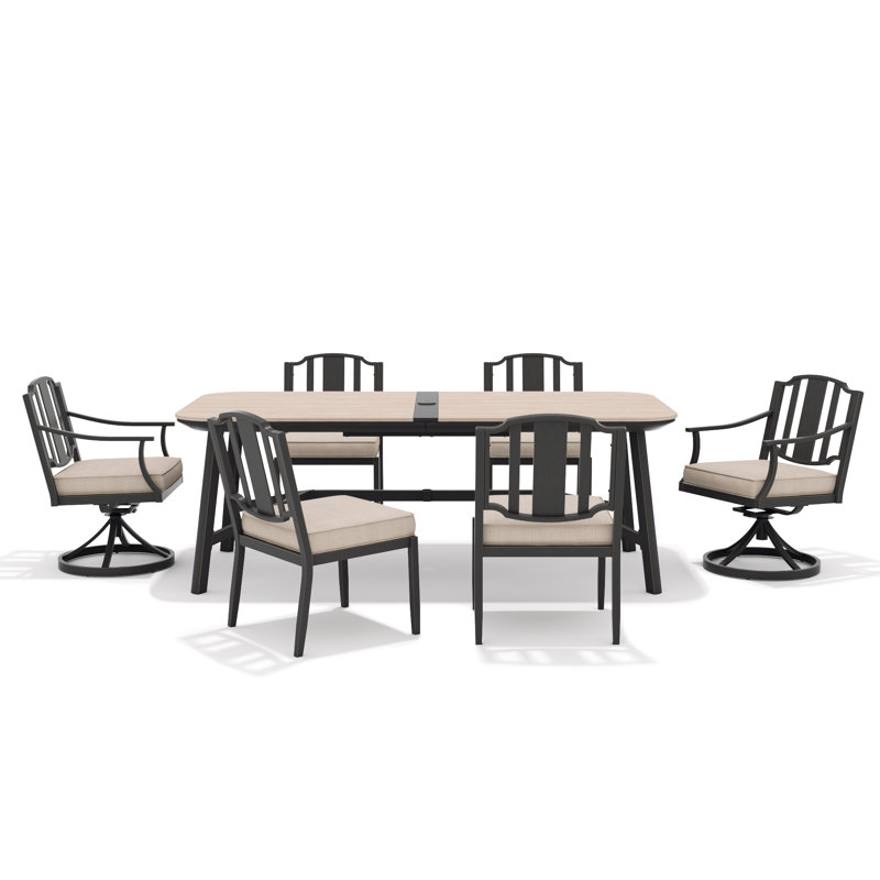 Barnesville Patio 6 Person Rectangular Dining Set With Aluminum Honeycomb Composite Ceramic Tabletop And Aluminum Dining Chairs