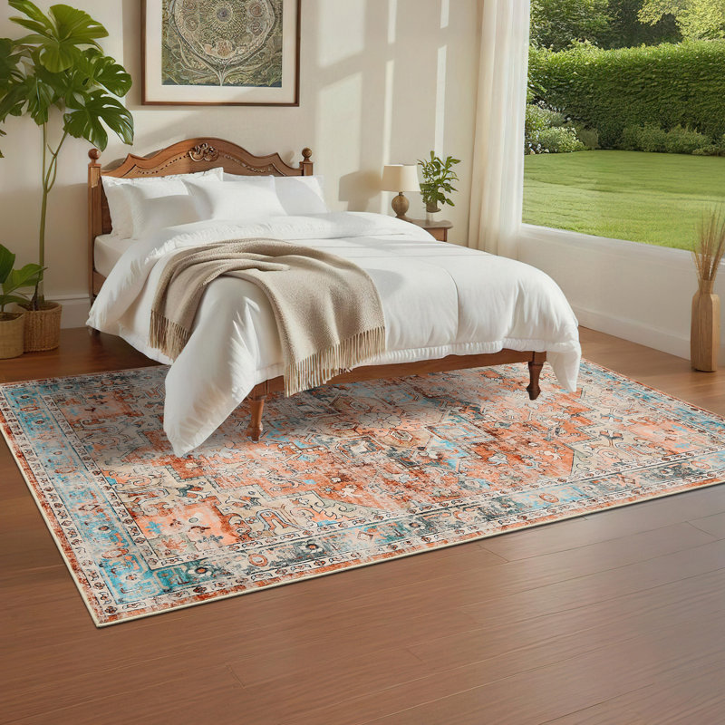 Machine Washable Area Rug Soft Rugs for Living Room Vintage Rug for Bedroom Dining Room Non-Slip Stain Resistant Under Table Rugs