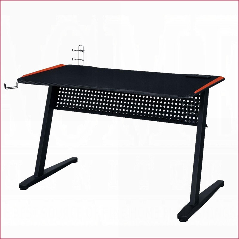 Bureau de jeu, noir et rouge avec lumière DEL et amp; Port USB | Noir + rouge | Papier composite