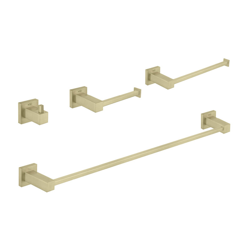 Cube 4 - Piece Bathroom Hardware Set, Brush Gold