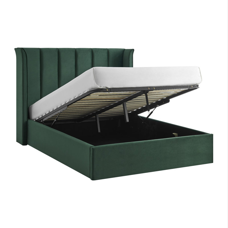 Ashok Upholstered Ottoman Storage Bed, Double (135 x 190 cm), Green