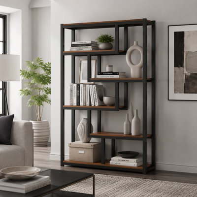 69.29" Industrial 6-Tier Etagere Bookcase