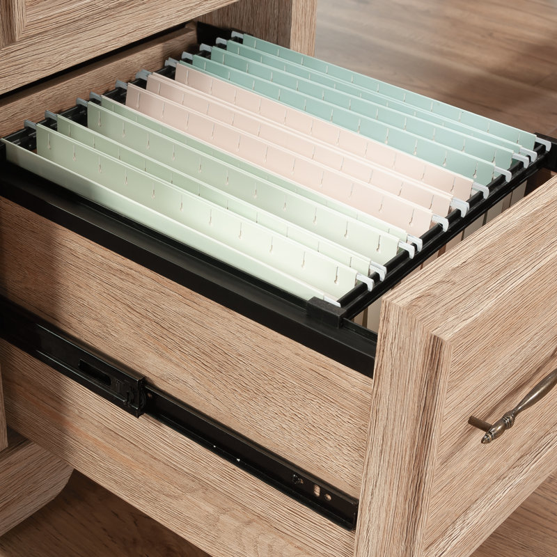 Brushed Oak L-Shaped Executive Desk with Drawers and Keyboard Tray