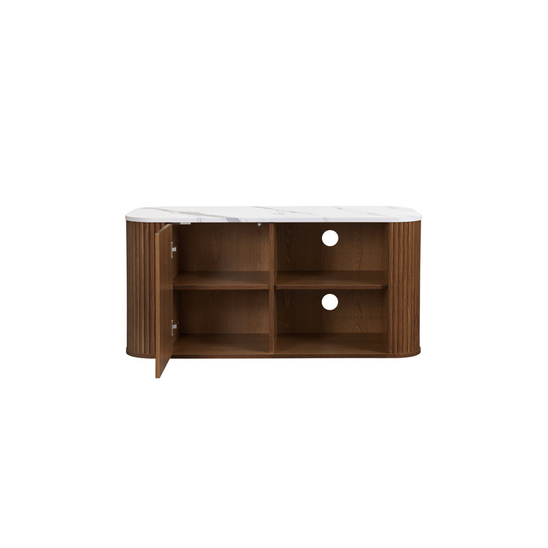 Vermeer Collection Fluted Large TV Unit - TV Stand, 48cm H x 110cm L x 40cm W, Dark Brown Wood