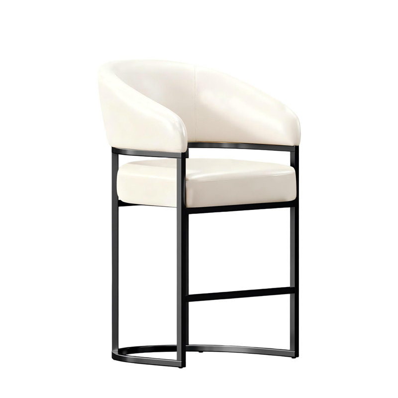 26" Counter Height Bar Stools,White PU Leather Black Metal Base, White Faux Leather, Black