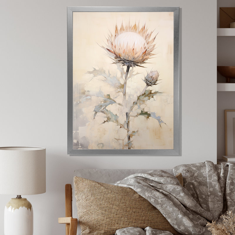Impressions d'art murales sur chardon beige, Cadre simple argenté, H 32 po x l 16 po