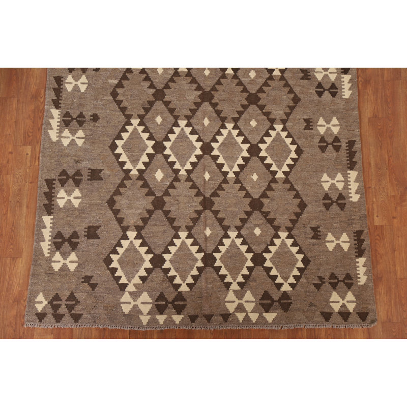 Tapis géométrique en laine brun Kilim 5 x 6