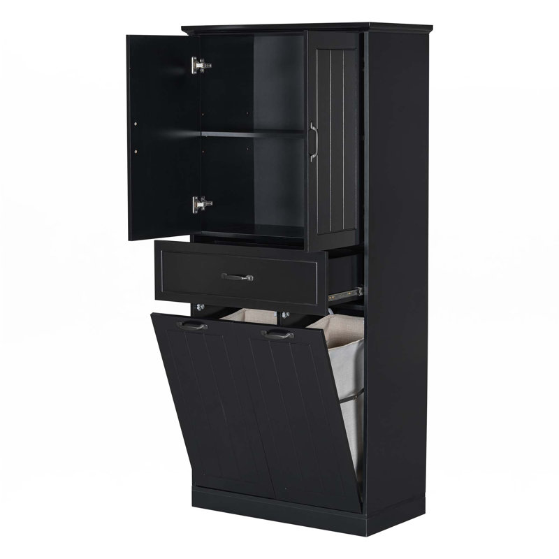 Bathroom Storage Cabinet With Two Laundry Baskets, Black