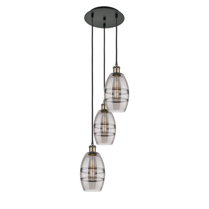 Dundrod 3 - Light Cluster Pendant, 25.13" H x 12.38" W x 12.38" D, Light Smoke, Black Antique Brass