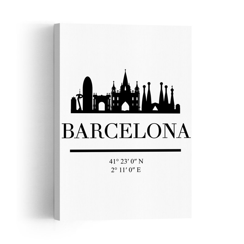 Barcelona City Silhouette Abstract Contemporary Architecture City Wall Art Print 1 Piece Wrapped Canvas Wall Art
