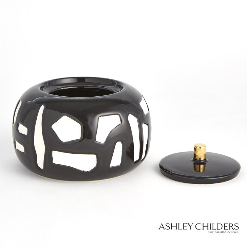 Handmade Earthenware Jar, Black, 4.25" H x 6.25" W X 6.25" D