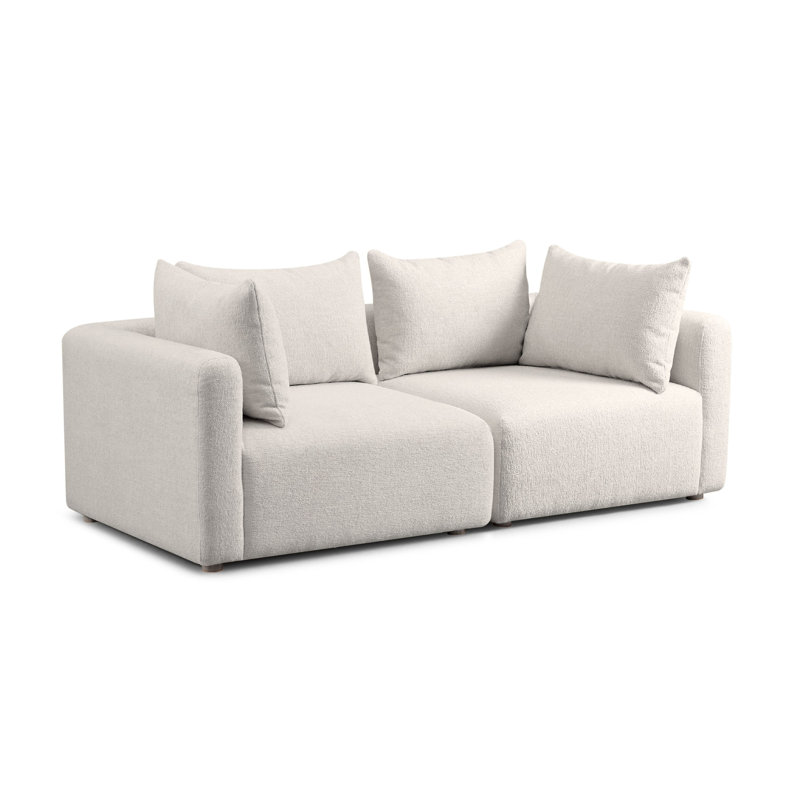 Cheryll Sedona Textured Fabric Loveseat, Cream Textured, Natural Wood