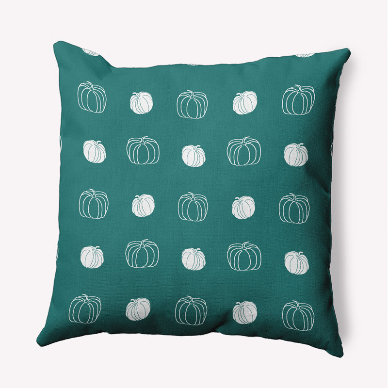 Coussin décoratif à motif citrouille, H 20 po x l 20 po, Carré, Bleu sarcelle