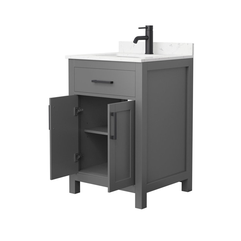 Beckett 24" Freestanding Single Bathroom Vanity with Cultured Marble Top, Dark Gray, Carrara Cultured Marble, Matte Black