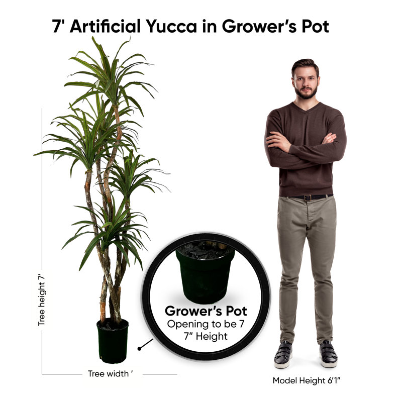Yucca artificiel fait à la main avec bois véritable, H 84 po x l 30 po x P 30 po