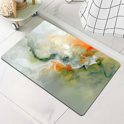 Diatomaceous Earth Bath Mat,Green and Orange Color Non-Slip Volume Super Absorbent Fast Drying Eco-Friendly Easy to Clean for Bathroom Kitchen Door mat 16×24Inch (40 * 60cm)