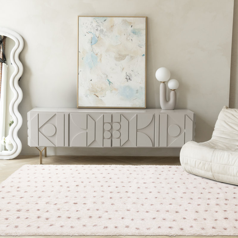 Wassily Collection Speckled Soft Pink Dots Indoor Cream Shag Area Rug, Rectangle 7'10" x 10'6"